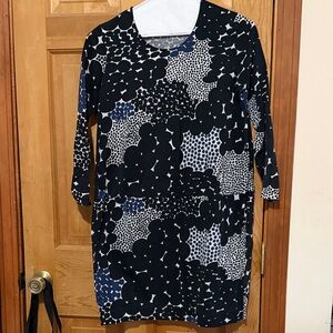 Marimekko Navy and White Abstract Dress